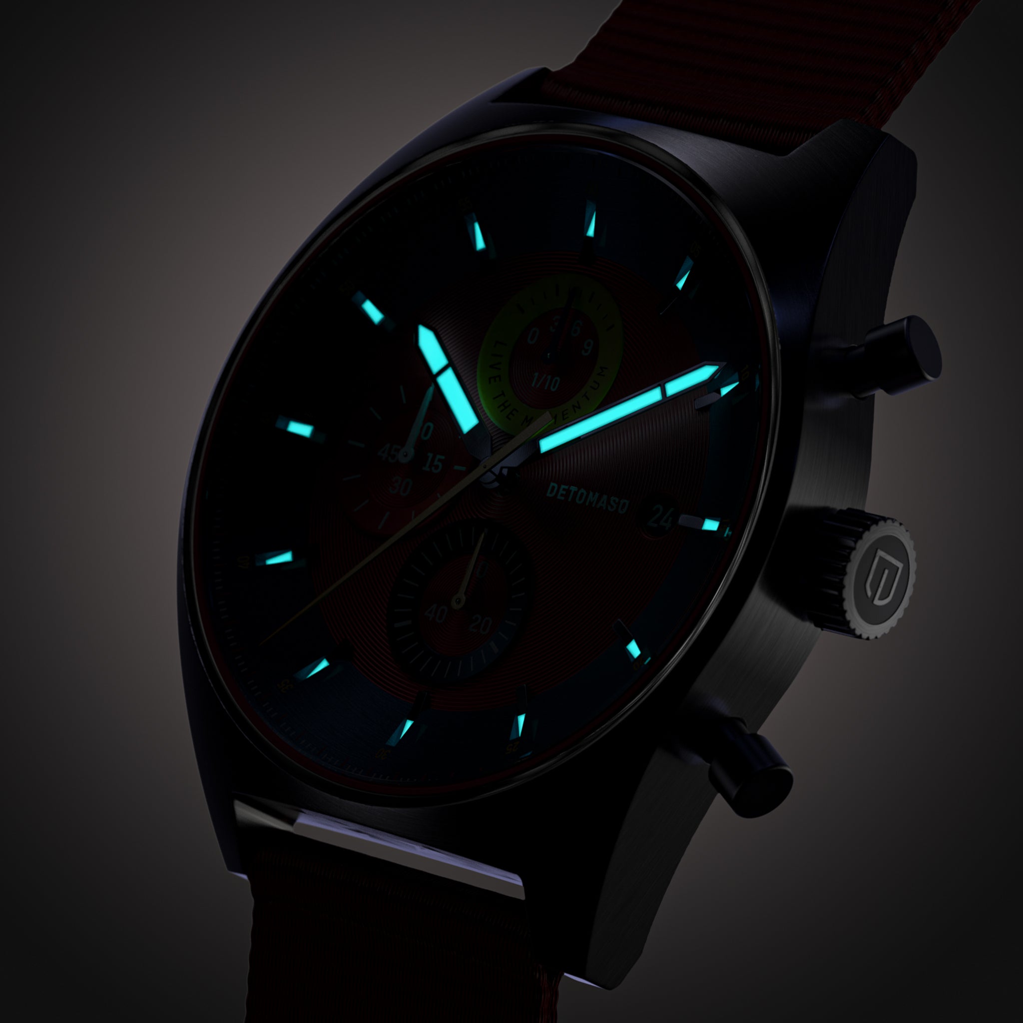 D10 CHRONO BLUE RED - Ocean Plastic Red Woven - Detomaso Watches
