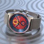 D10 CHRONO BLUE RED - Mesh Silver Brushed - Detomaso Watches