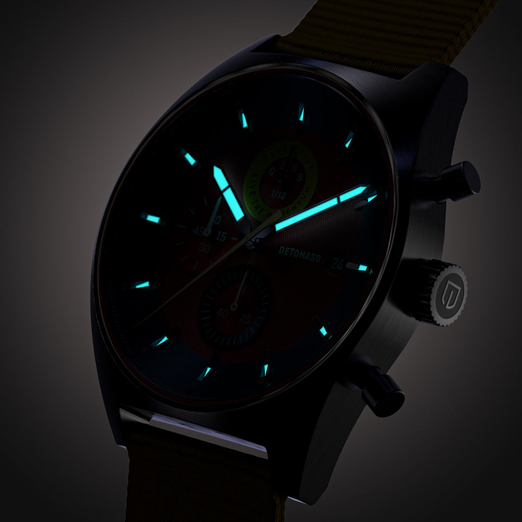 D10 CHRONO BLUE RED - Ocean Plastic Yellow Woven - Detomaso Watches