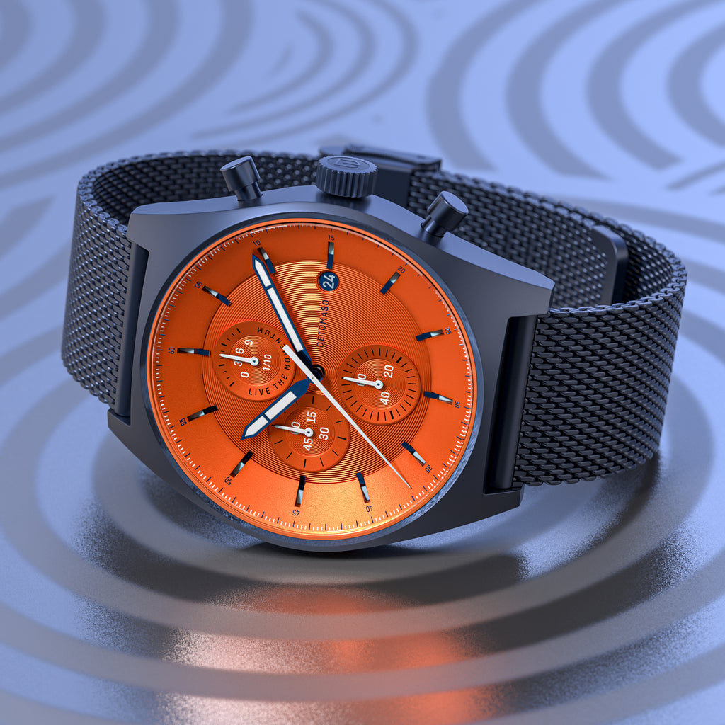 D10 CHRONO BLUE BOLD ORANGE - Mesh Blue Matte - Detomaso Watches