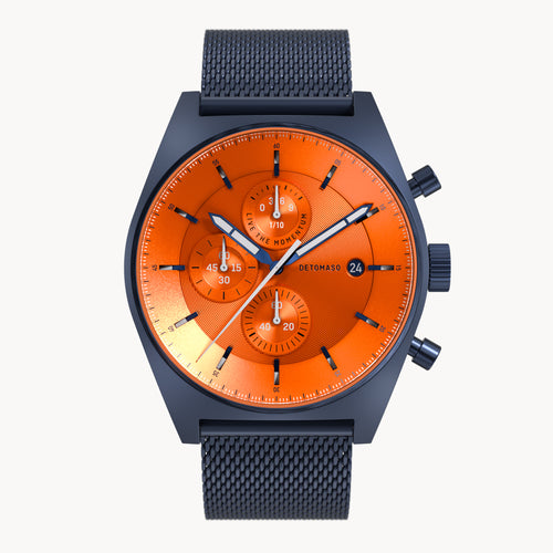D10 CHRONO BLUE BOLD ORANGE - Mesh Blue Matte - Detomaso Watches