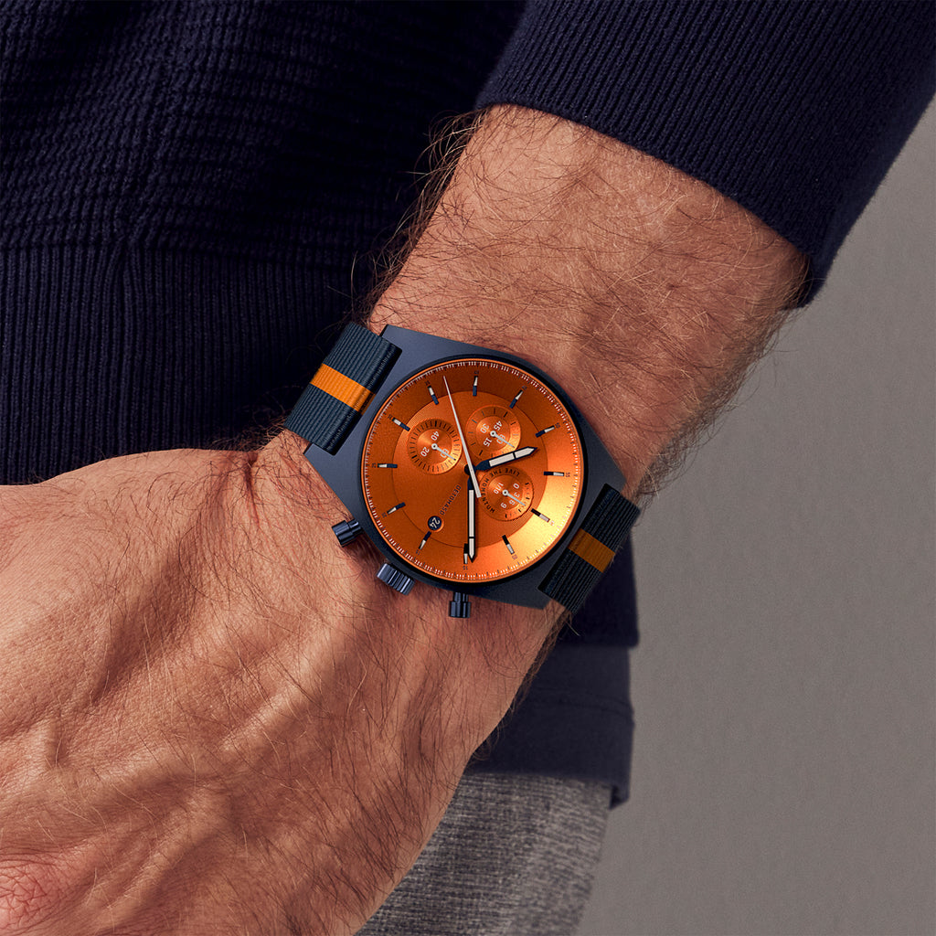 D10 CHRONO BLUE BOLD ORANGE - Ocean Plastic Dark blue Orange Woven - Detomaso Watches