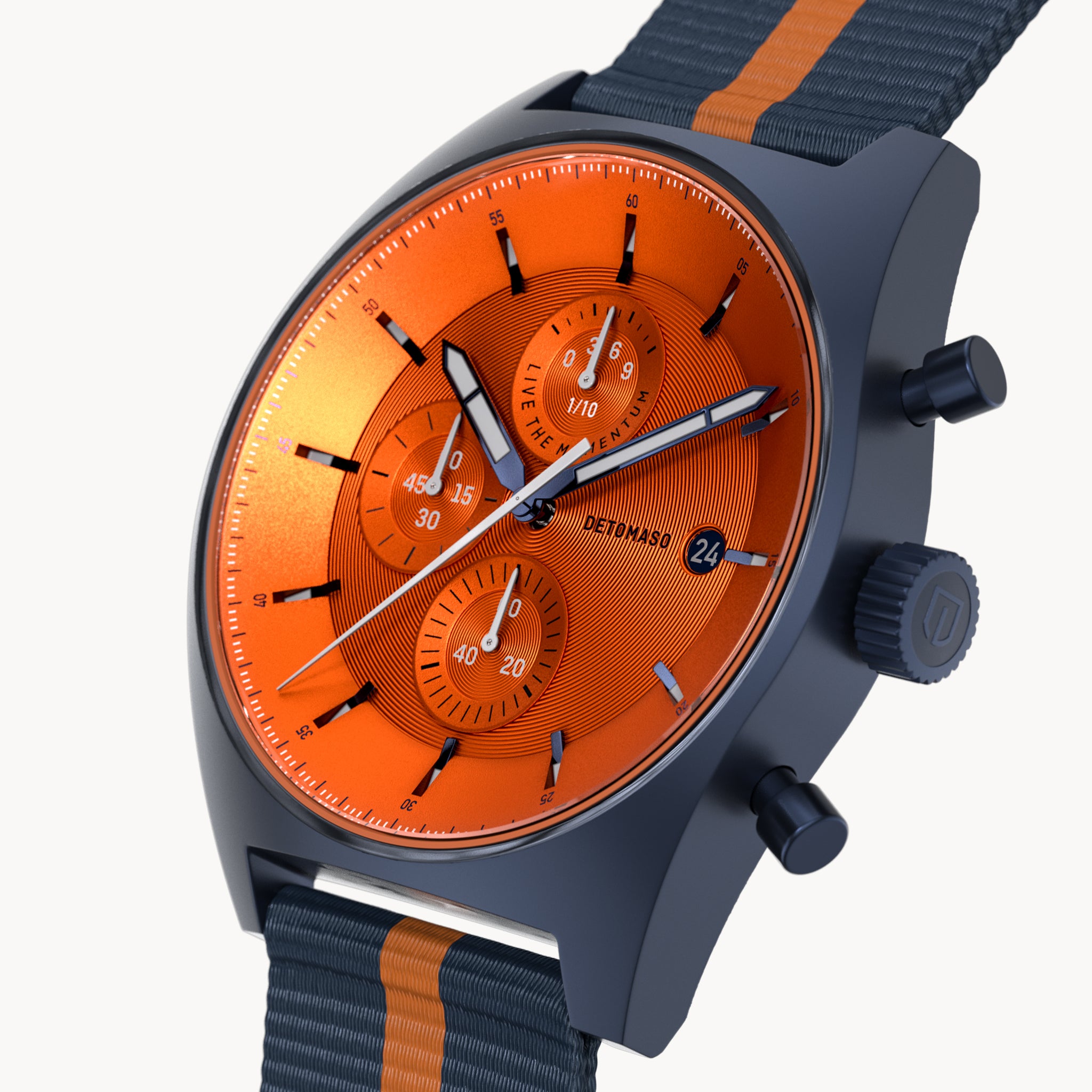 D10 CHRONO BLUE BOLD ORANGE - Ocean Plastic Dark blue Orange Woven - Detomaso Watches