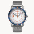 VENTURE CHRONOGRAPH LIMITED EDITION WHITE BLUE - Mesh Silver Brushed - Detomaso Watches