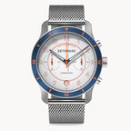 VENTURE CHRONOGRAPH LIMITED EDITION WHITE BLUE - Mesh Silver Brushed - Detomaso Watches