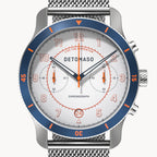 VENTURE CHRONOGRAPH LIMITED EDITION WHITE BLUE - Mesh Silver Brushed - Detomaso Watches