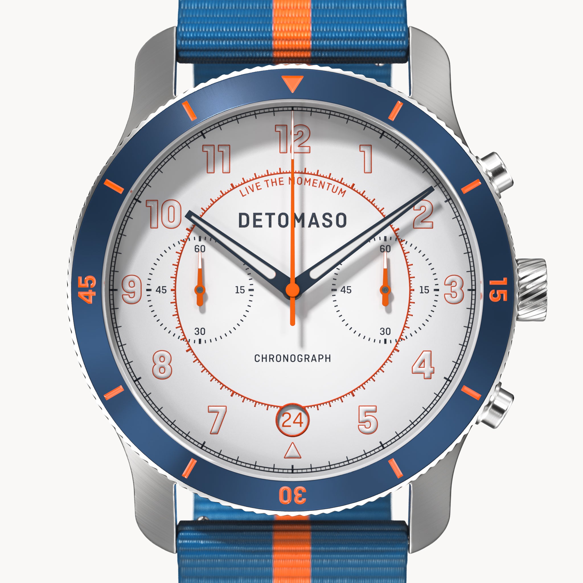 VENTURE CHRONOGRAPH LIMITED EDITION WHITE BLUE - Ocean Plastic Blue Orange Woven - Detomaso Watches