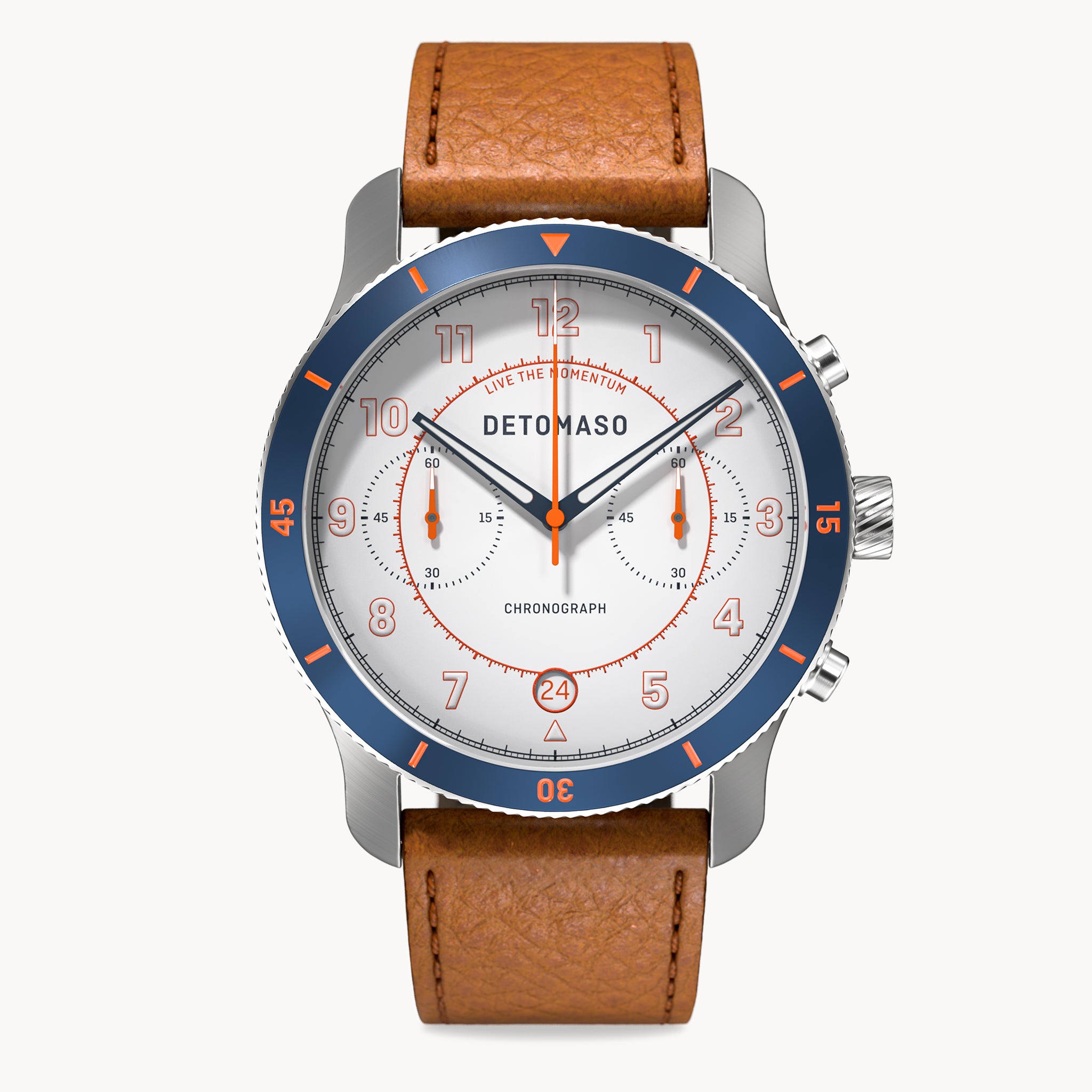 VENTURE CHRONOGRAPH LIMITED EDITION WHITE BLUE - Leather Brown Venere - Detomaso Watches