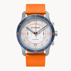 VENTURE CHRONOGRAPH LIMITED EDITION WHITE BLUE - Ocean Plastic Orange Woven - Detomaso Watches