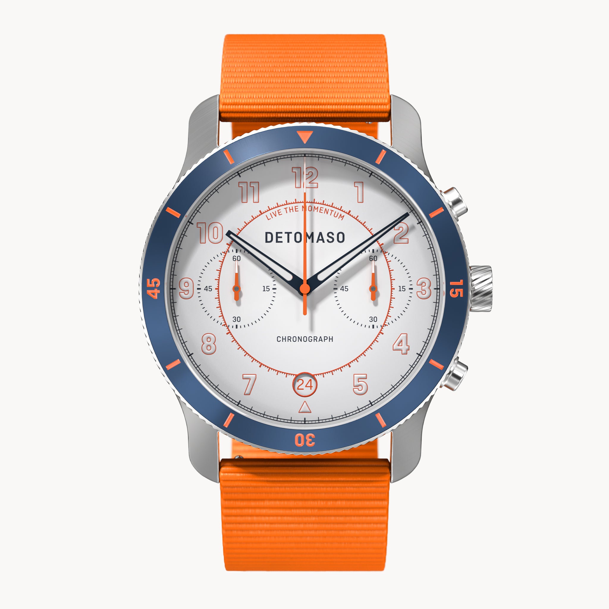 VENTURE CHRONOGRAPH LIMITED EDITION WHITE BLUE - Ocean Plastic Orange Woven - Detomaso Watches