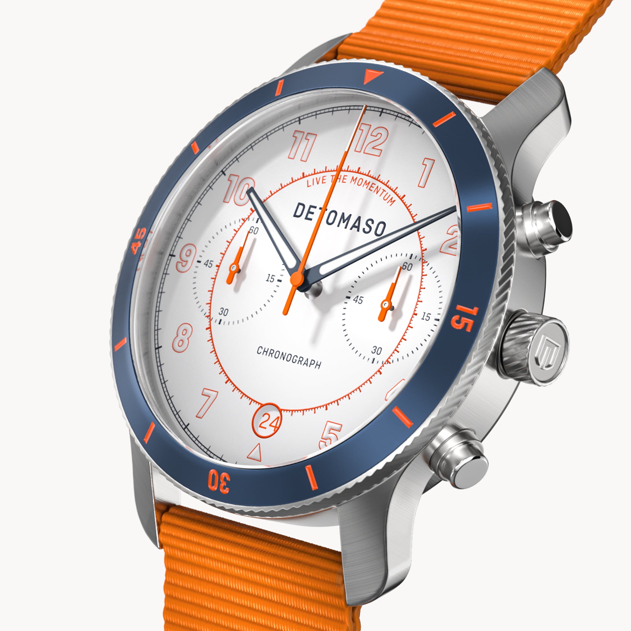 VENTURE CHRONOGRAPH LIMITED EDITION WHITE BLUE - Ocean Plastic Orange Woven - Detomaso Watches