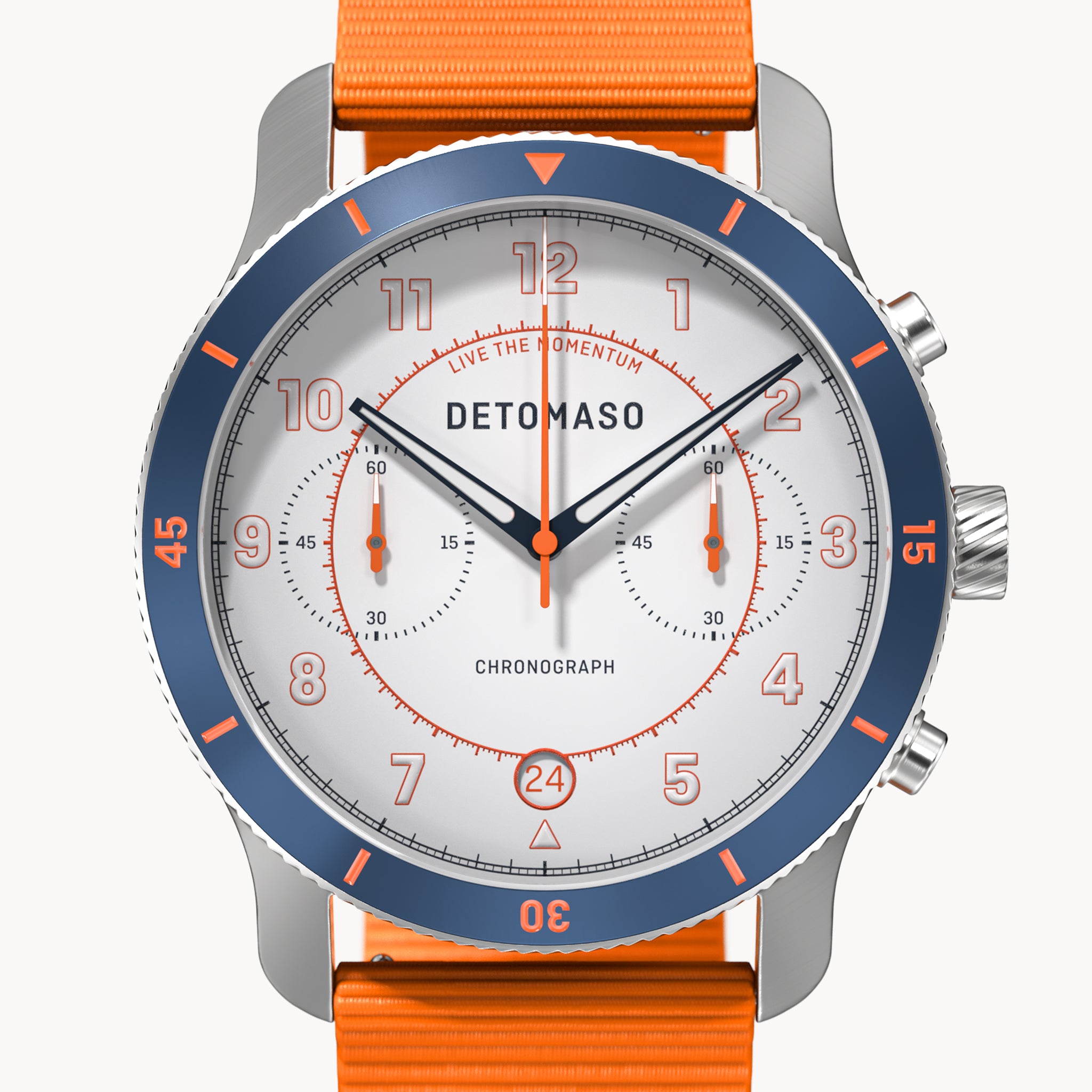 VENTURE CHRONOGRAPH LIMITED EDITION WHITE BLUE - Ocean Plastic Orange Woven - Detomaso Watches