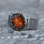 VENTURE CHRONOGRAPH LIMITED EDITION BLACK ORANGE - Mesh Silver Brushed - Detomaso Watches