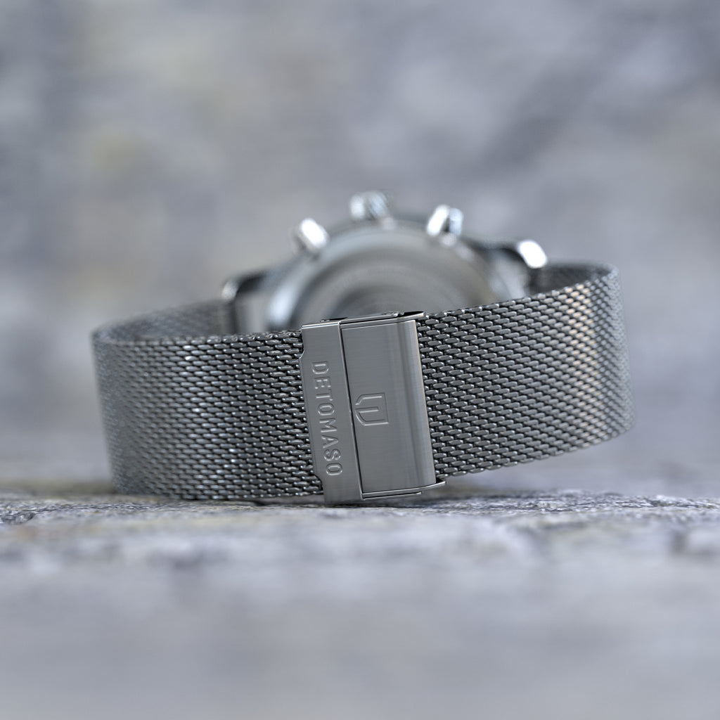 VENTURE CHRONOGRAPH LIMITED EDITION BLACK ORANGE - Mesh Silver Brushed - Detomaso Watches