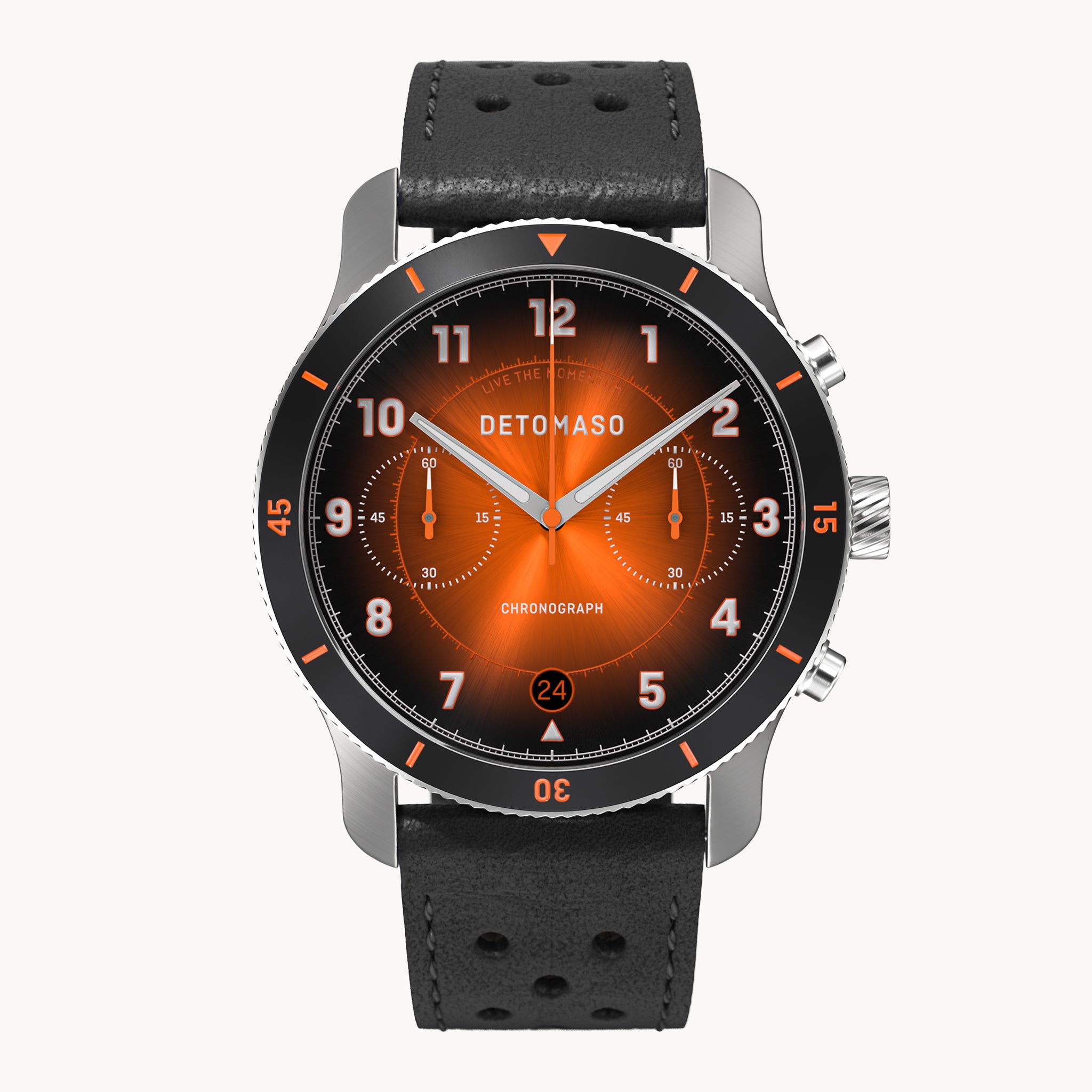 VENTURE CHRONOGRAPH LIMITED EDITION BLACK ORANGE - Leather Black Racing - Detomaso Watches