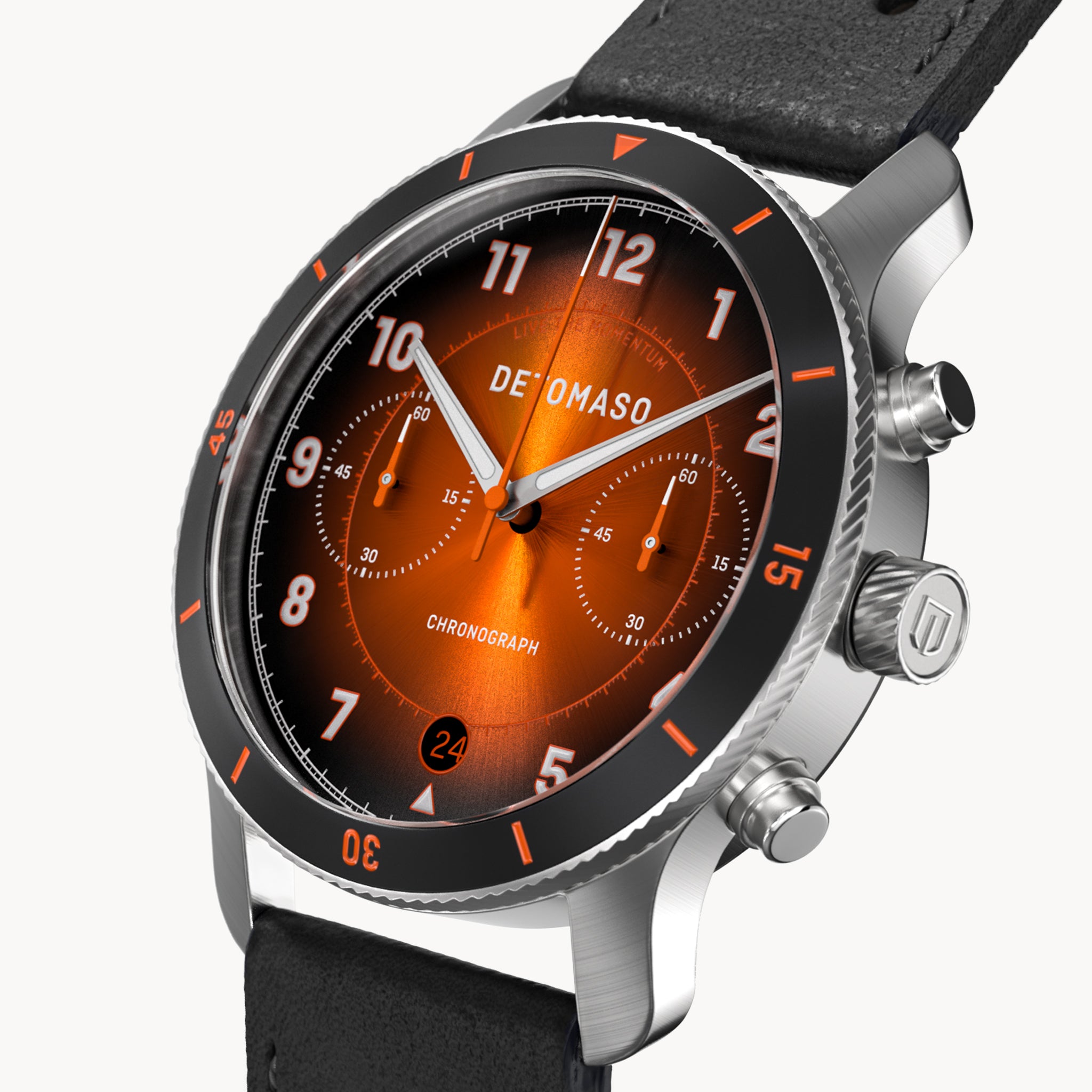 VENTURE CHRONOGRAPH LIMITED EDITION BLACK ORANGE - Leather Black Racing - Detomaso Watches