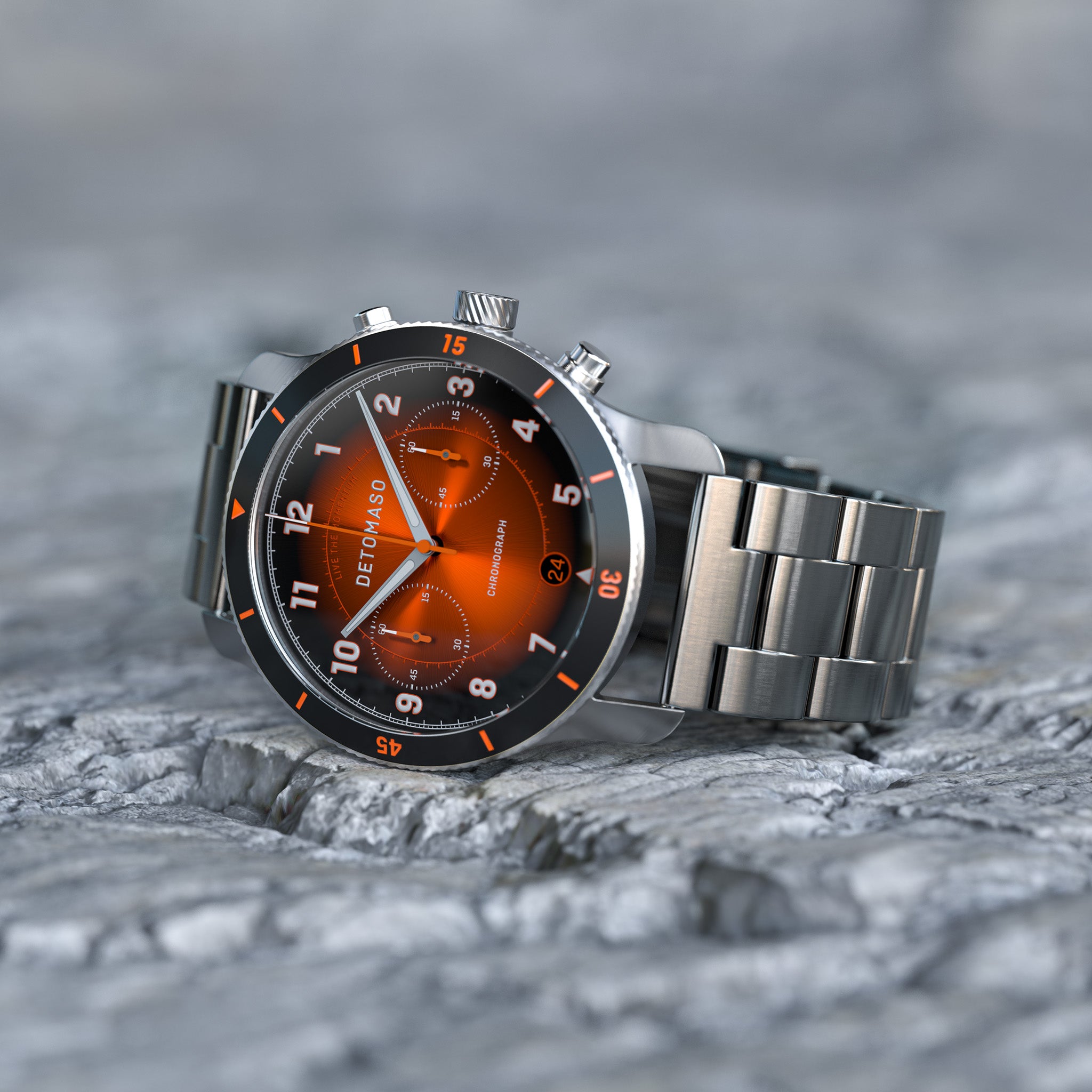 VENTURE CHRONOGRAPH LIMITED EDITION BLACK ORANGE - Stainless steel Silver Brushed - Detomaso Watches