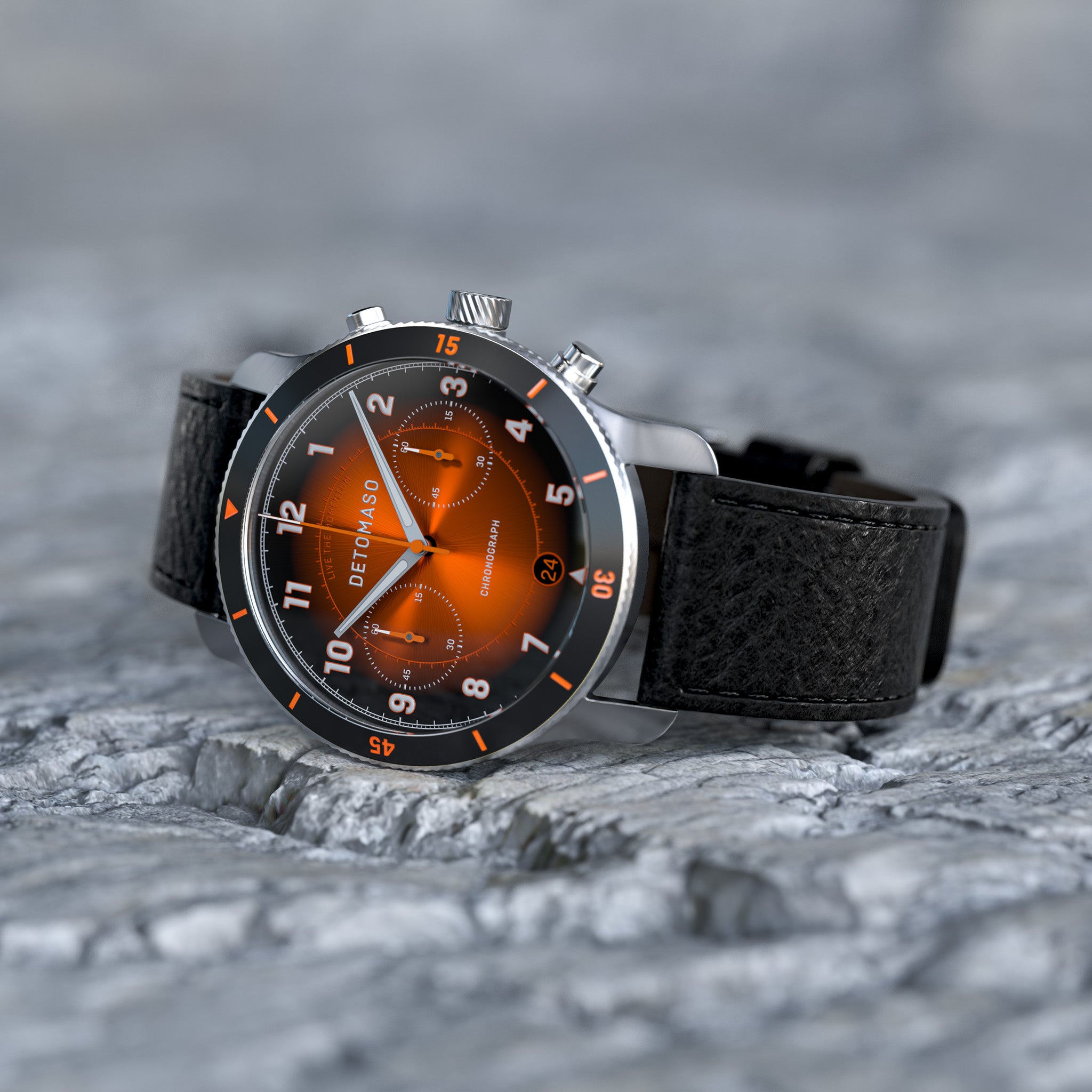 VENTURE CHRONOGRAPH LIMITED EDITION BLACK ORANGE - Leather Black Venere - Detomaso Watches