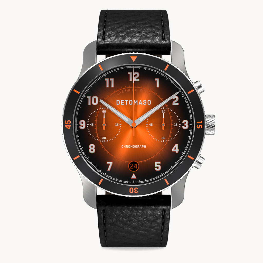 VENTURE CHRONOGRAPH LIMITED EDITION BLACK ORANGE - Leather Black Venere - Detomaso Watches