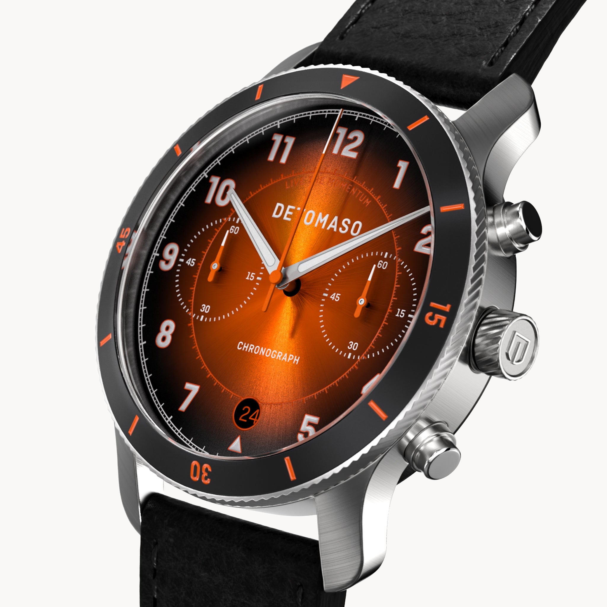VENTURE CHRONOGRAPH LIMITED EDITION BLACK ORANGE - Leather Black Venere - Detomaso Watches