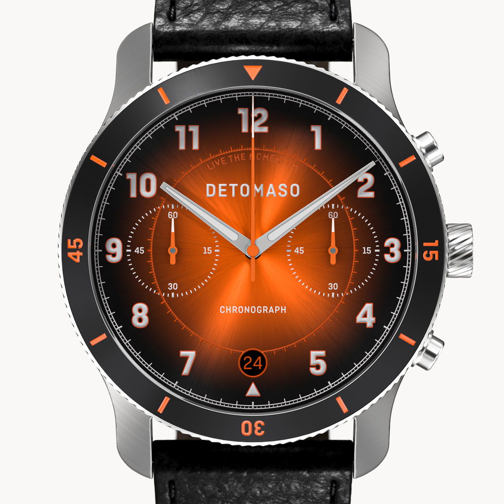 VENTURE CHRONOGRAPH LIMITED EDITION BLACK ORANGE - Leather Black Venere - Detomaso Watches
