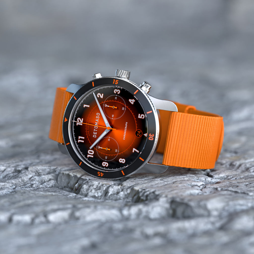 VENTURE CHRONOGRAPH LIMITED EDITION BLACK ORANGE - Ocean Plastic Orange Woven - Detomaso Watches