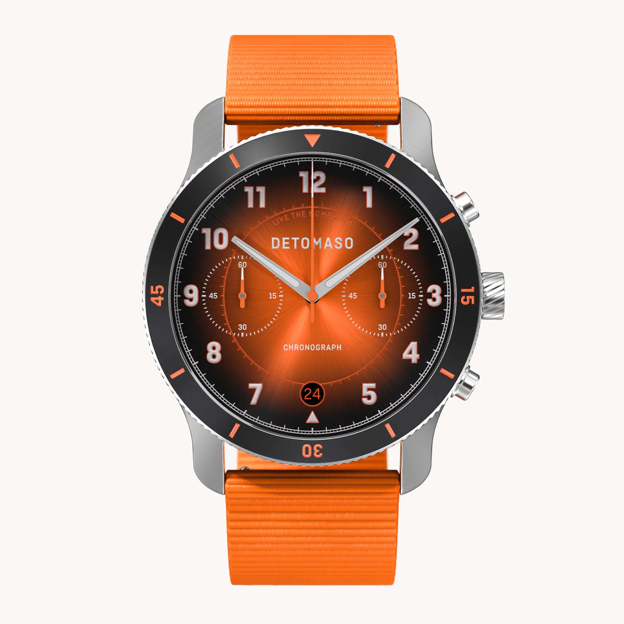 VENTURE CHRONOGRAPH LIMITED EDITION BLACK ORANGE - Ocean Plastic Orange Woven - Detomaso Watches