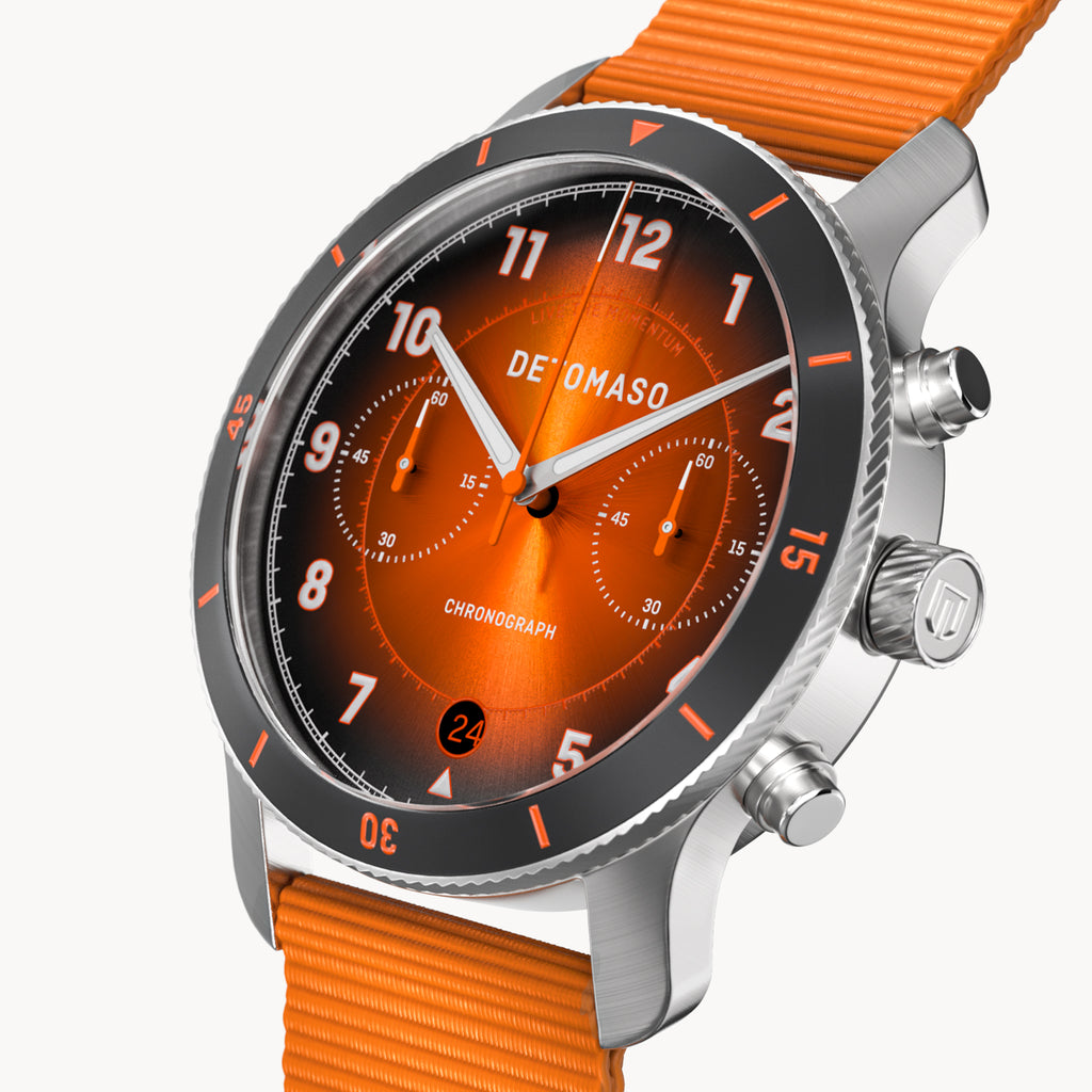 VENTURE CHRONOGRAPH LIMITED EDITION BLACK ORANGE - Ocean Plastic Orange Woven - Detomaso Watches