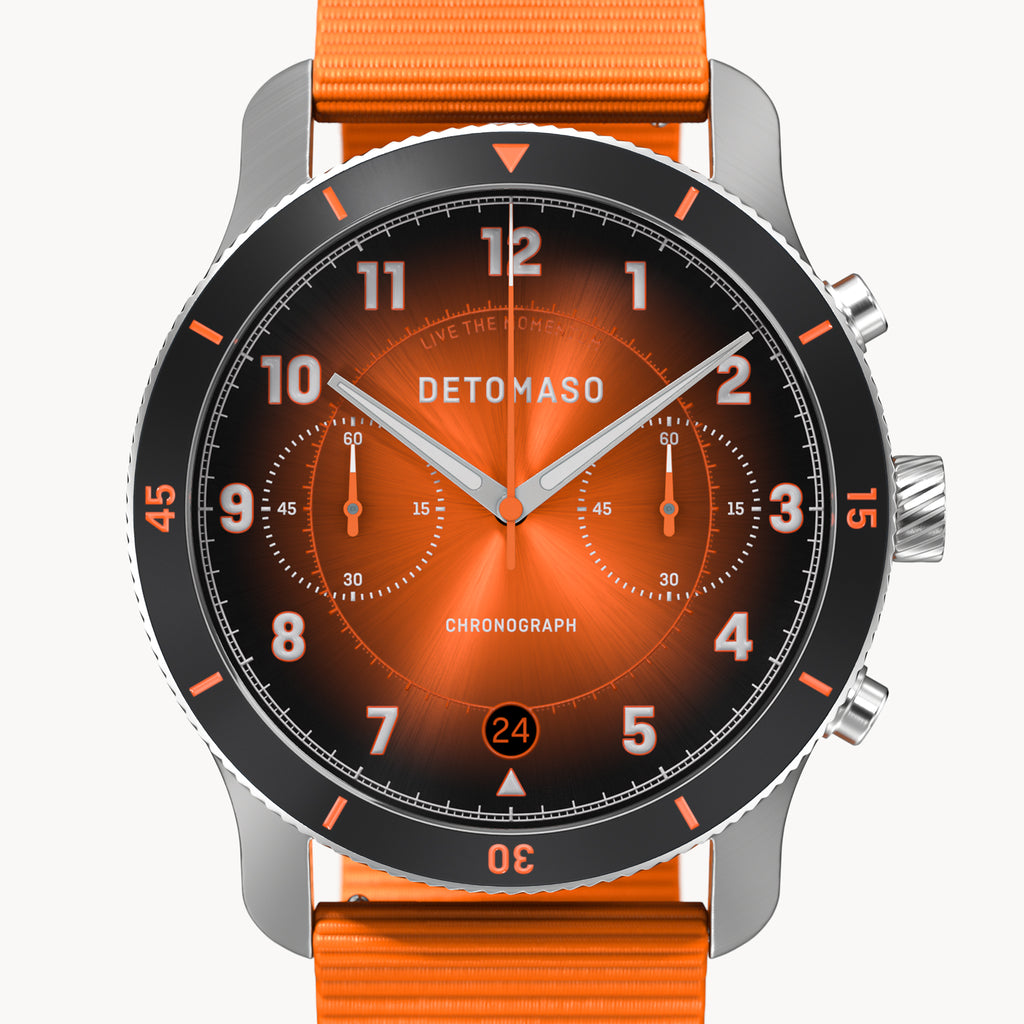 VENTURE CHRONOGRAPH LIMITED EDITION BLACK ORANGE - Ocean Plastic Orange Woven - Detomaso Watches