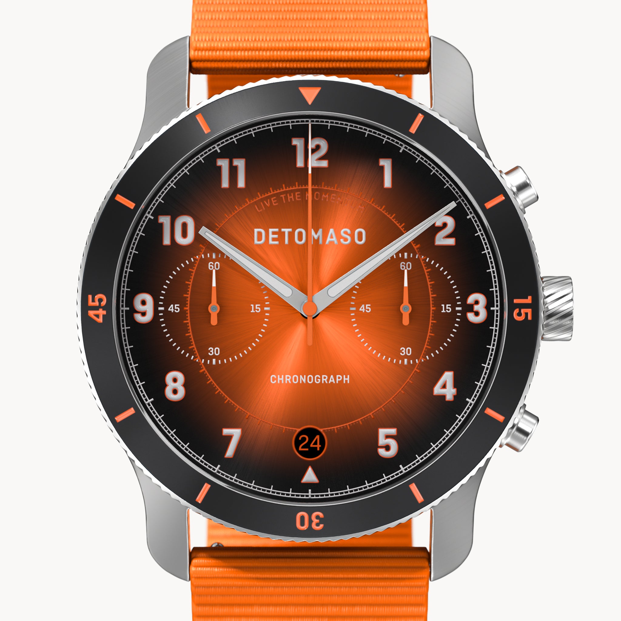 VENTURE CHRONOGRAPH LIMITED EDITION BLACK ORANGE - Ocean Plastic Orange Woven - Detomaso Watches
