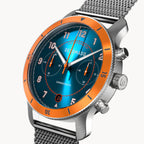 VENTURE CHRONOGRAPH LIMITED EDITION BLUE ORANGE - Mesh Silver Brushed - Detomaso Watches