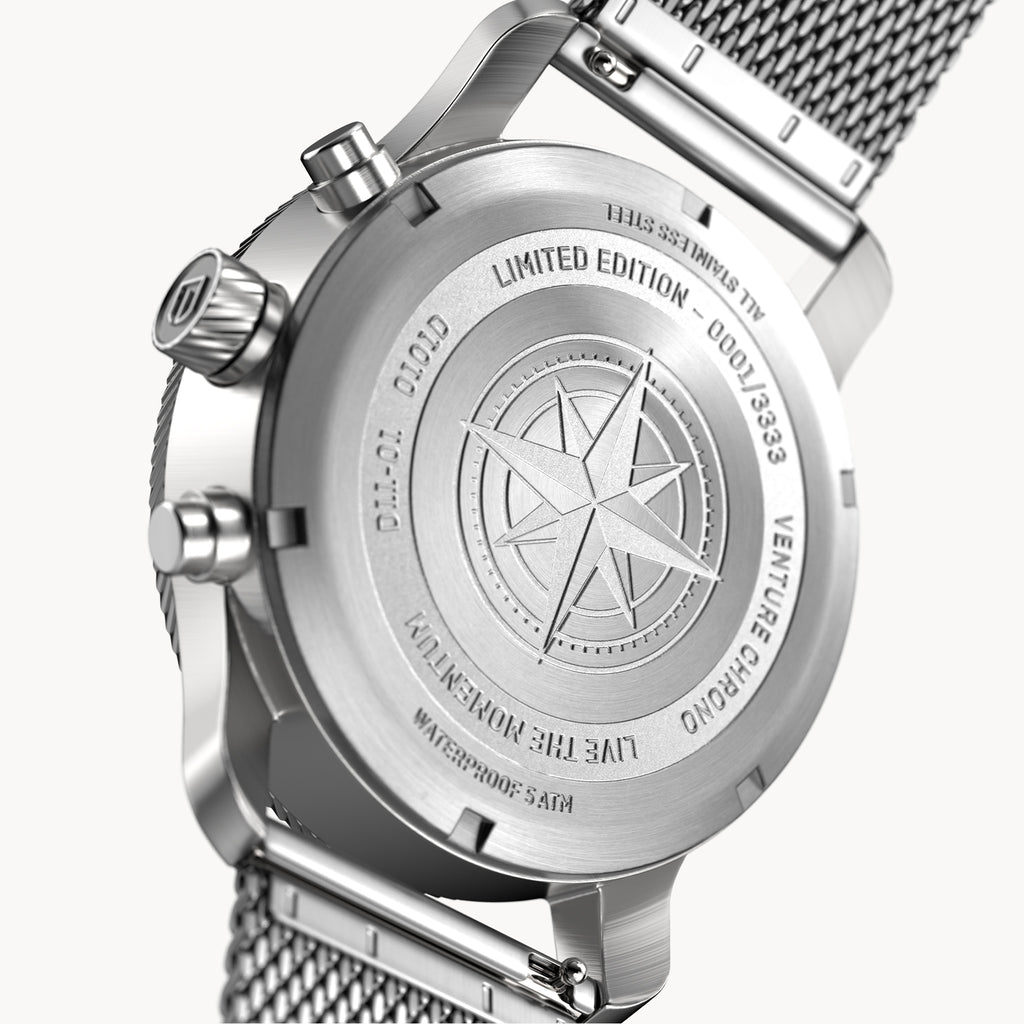 VENTURE CHRONOGRAPH LIMITED EDITION BLUE ORANGE - Mesh Silver Brushed - Detomaso Watches
