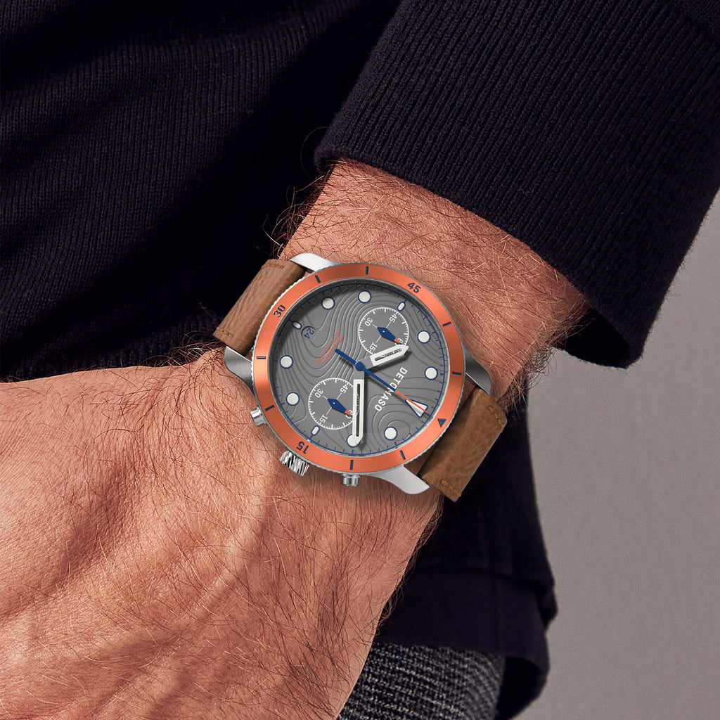 VENTURE CHRONOGRAPH TOPO GRAY - Leather Brown Classic - Detomaso Watches