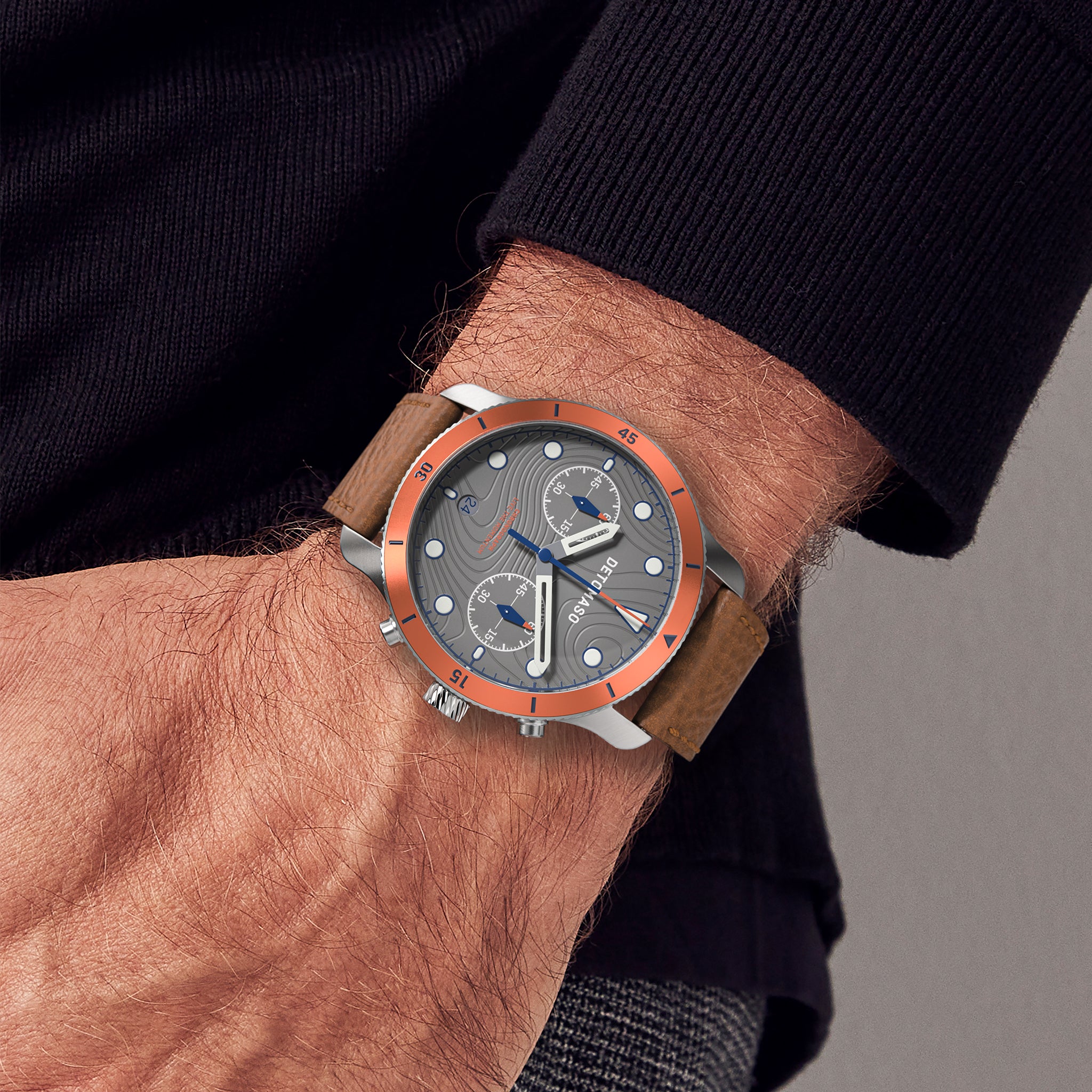 VENTURE CHRONOGRAPH TOPO GRAY - Leather Brown Classic - Detomaso Watches