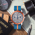 VENTURE CHRONOGRAPH TOPO GRAY - Ocean Plastic Blue Orange Woven - Detomaso Watches