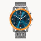 VENTURE CHRONOGRAPH BLUE ORANGE - Mesh Silver Brushed - Detomaso Watches