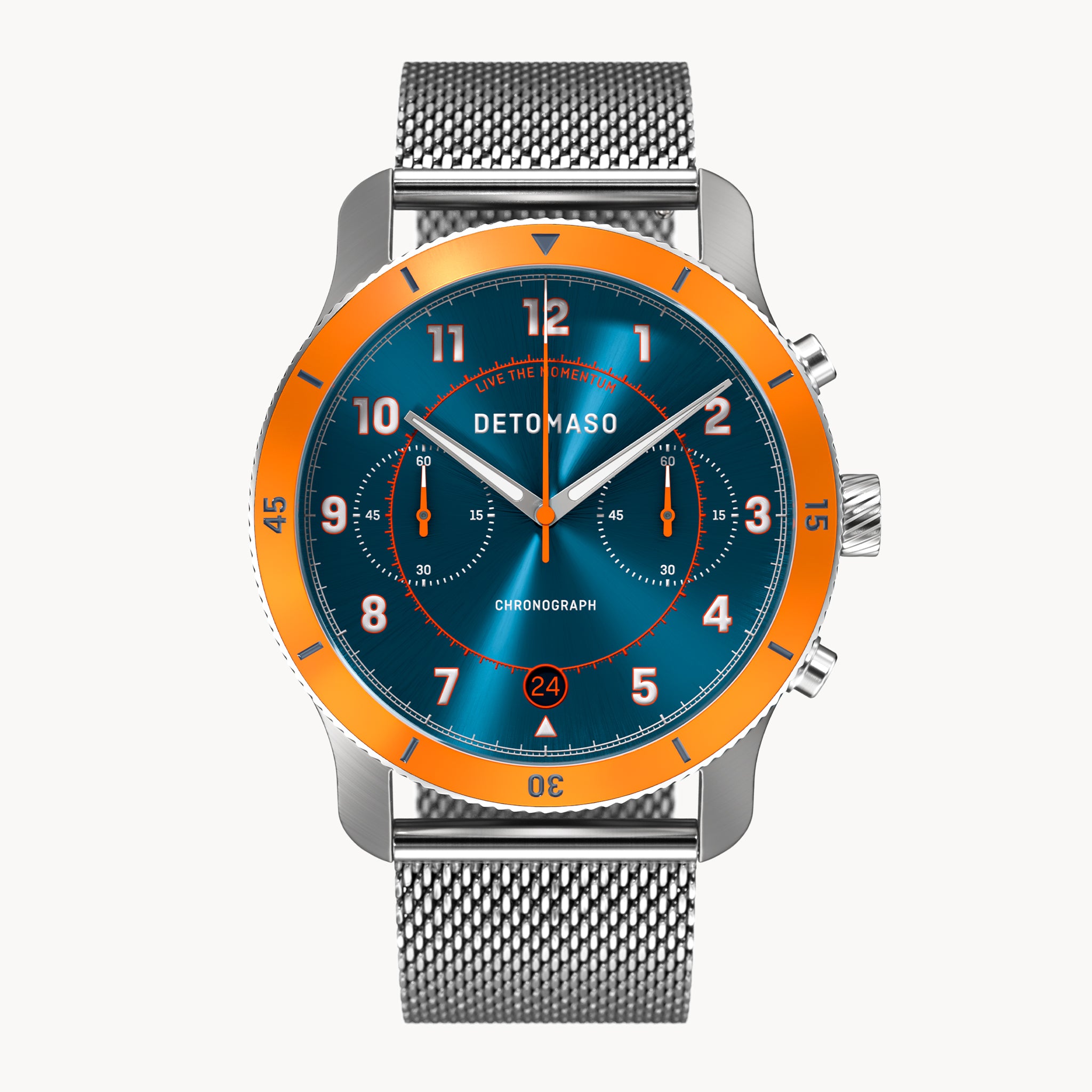 VENTURE CHRONOGRAPH BLUE ORANGE - Mesh Silver Brushed - Detomaso Watches