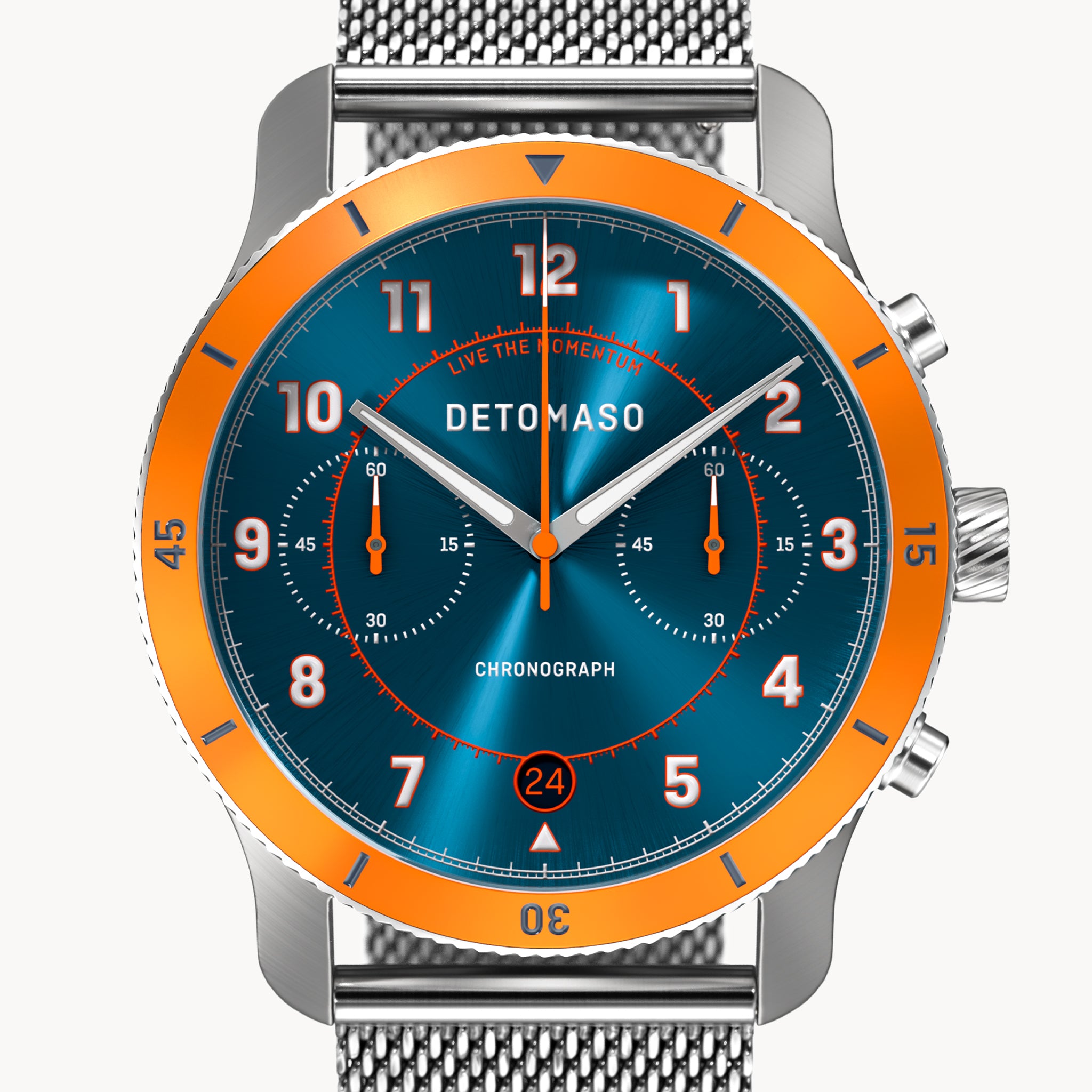 VENTURE CHRONOGRAPH BLUE ORANGE - Mesh Silver Brushed - Detomaso Watches