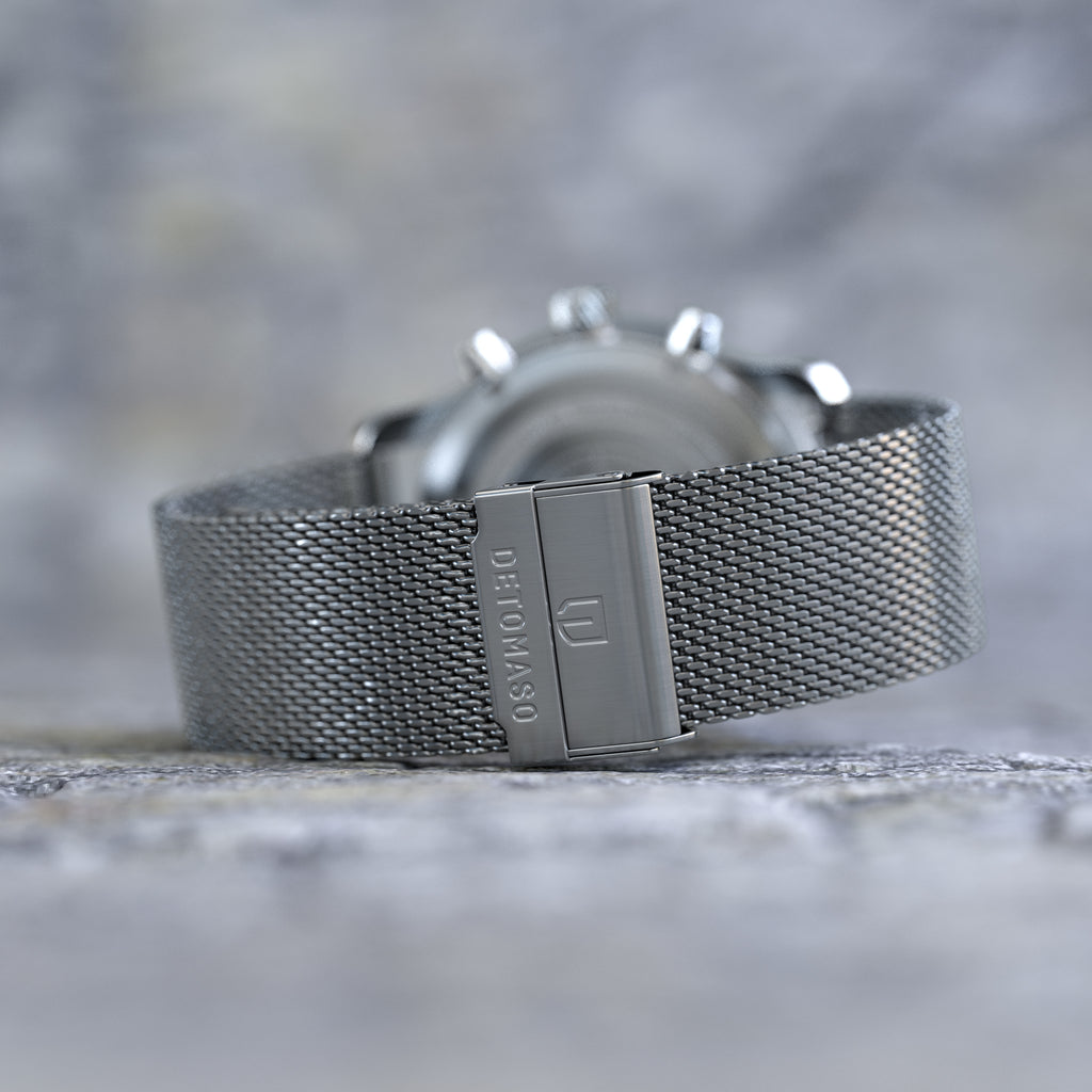 VENTURE CHRONOGRAPH BLUE ORANGE - Mesh Silver Brushed - Detomaso Watches