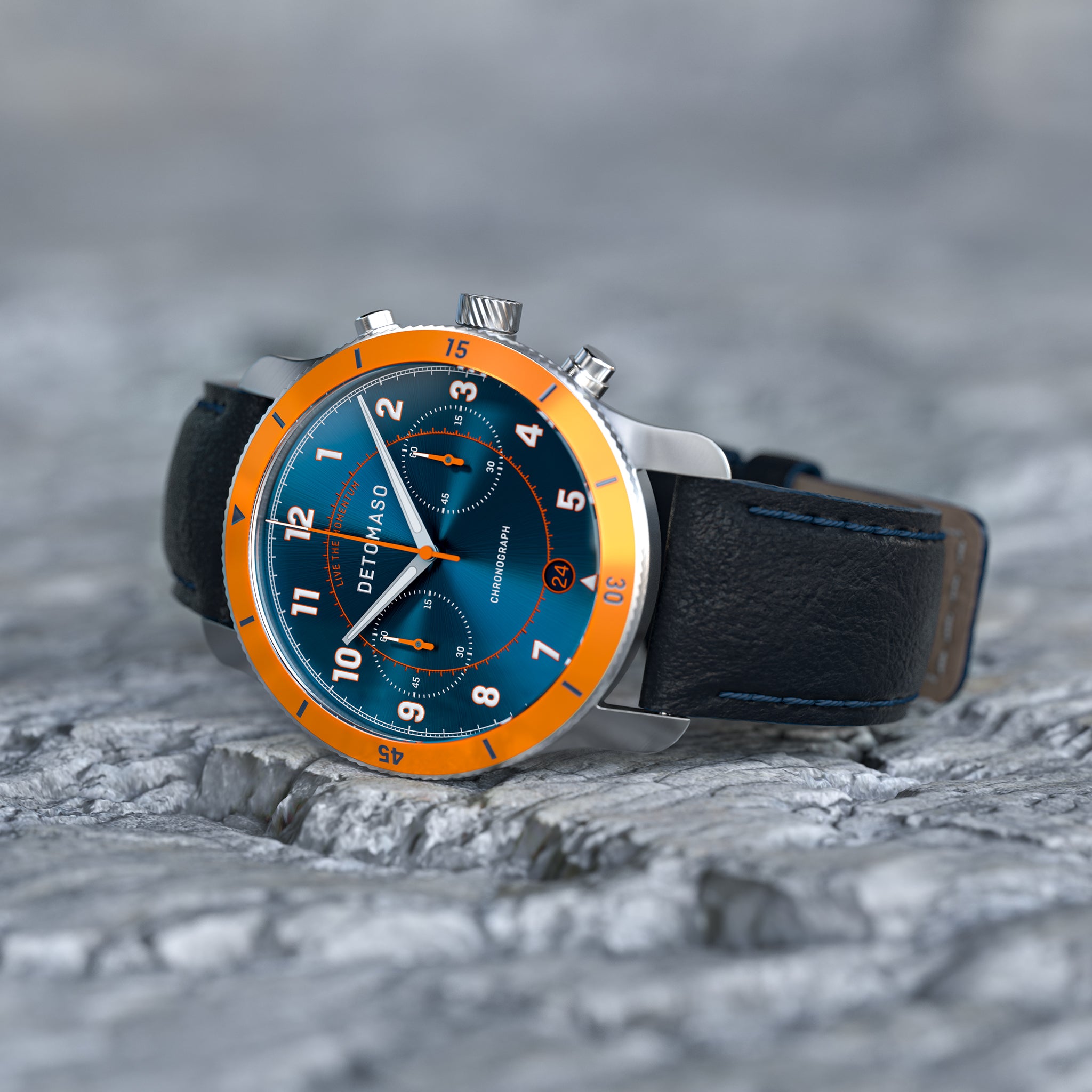 VENTURE CHRONOGRAPH BLUE ORANGE - Leather Dark blue Classic - Detomaso Watches