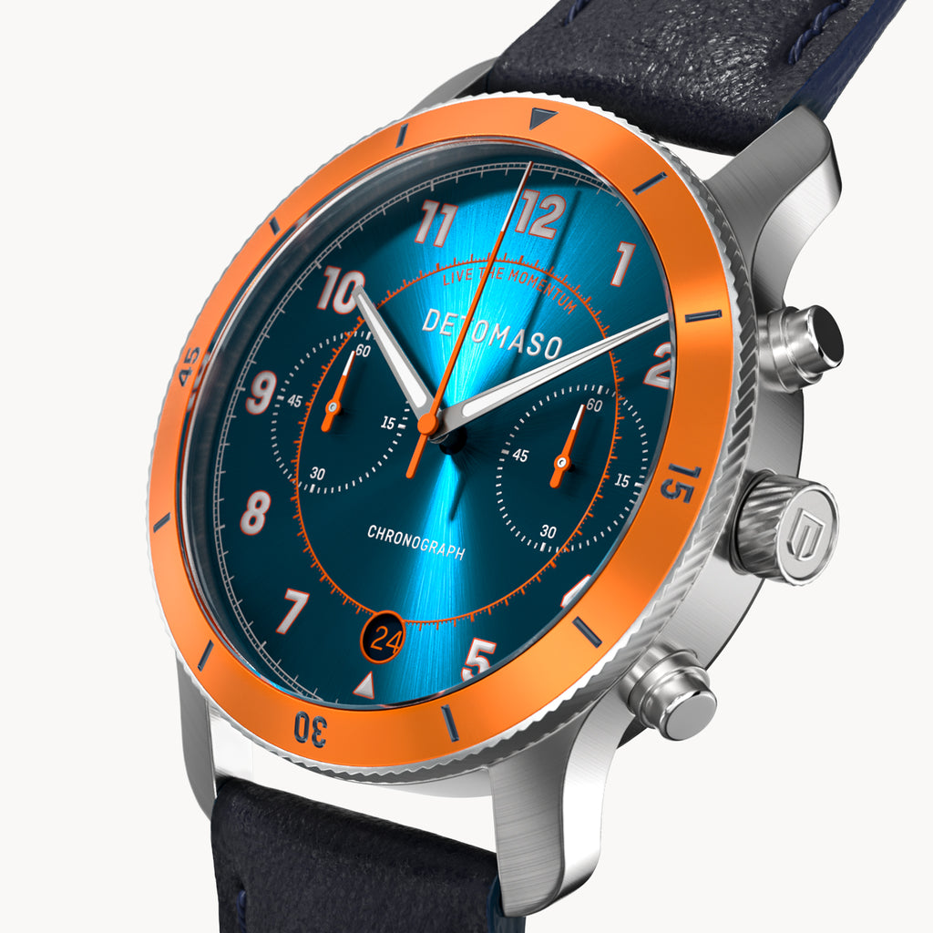 VENTURE CHRONOGRAPH BLUE ORANGE - Leather Dark blue Classic - Detomaso Watches