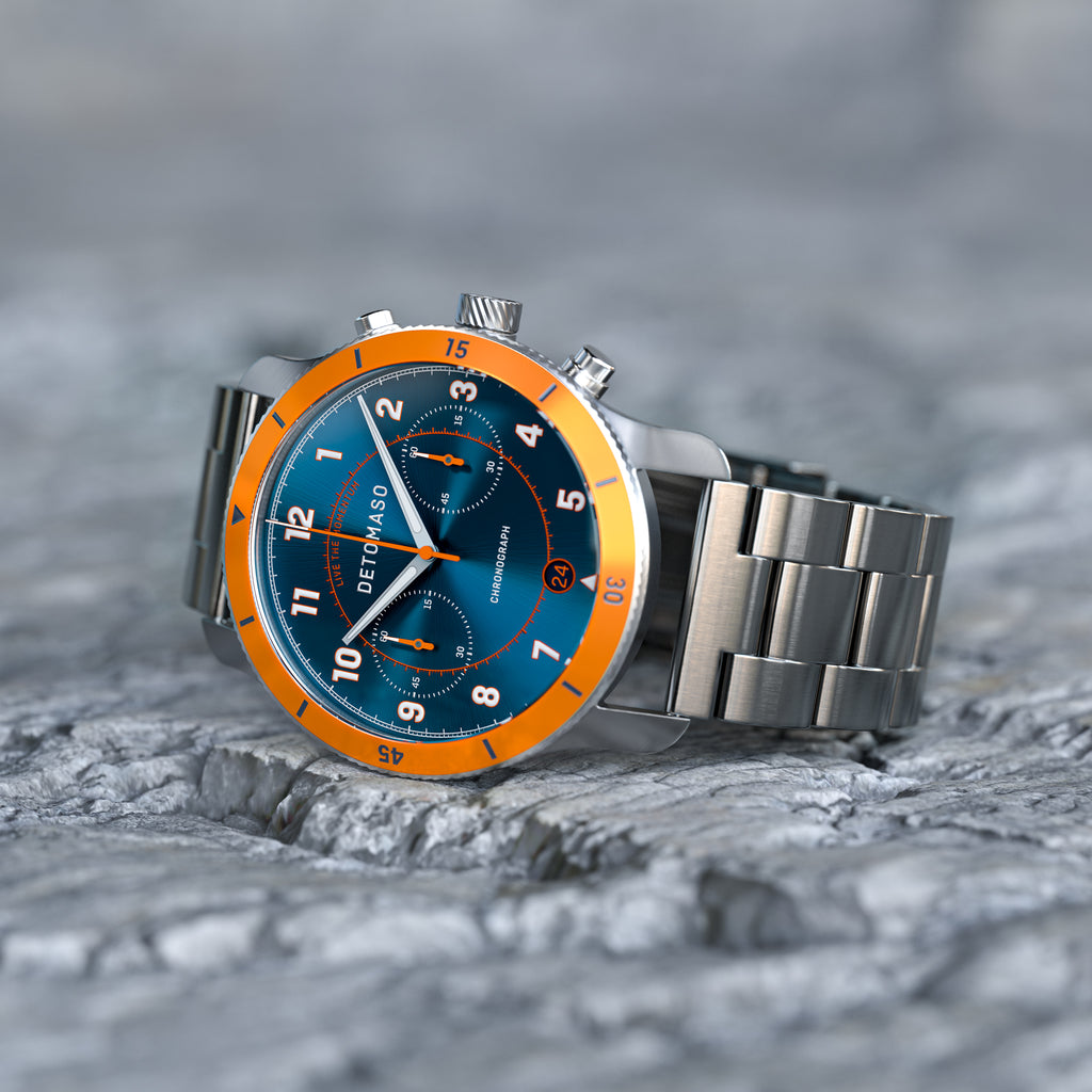 VENTURE CHRONOGRAPH BLUE ORANGE - Stainless steel Silver Brushed - Detomaso Watches