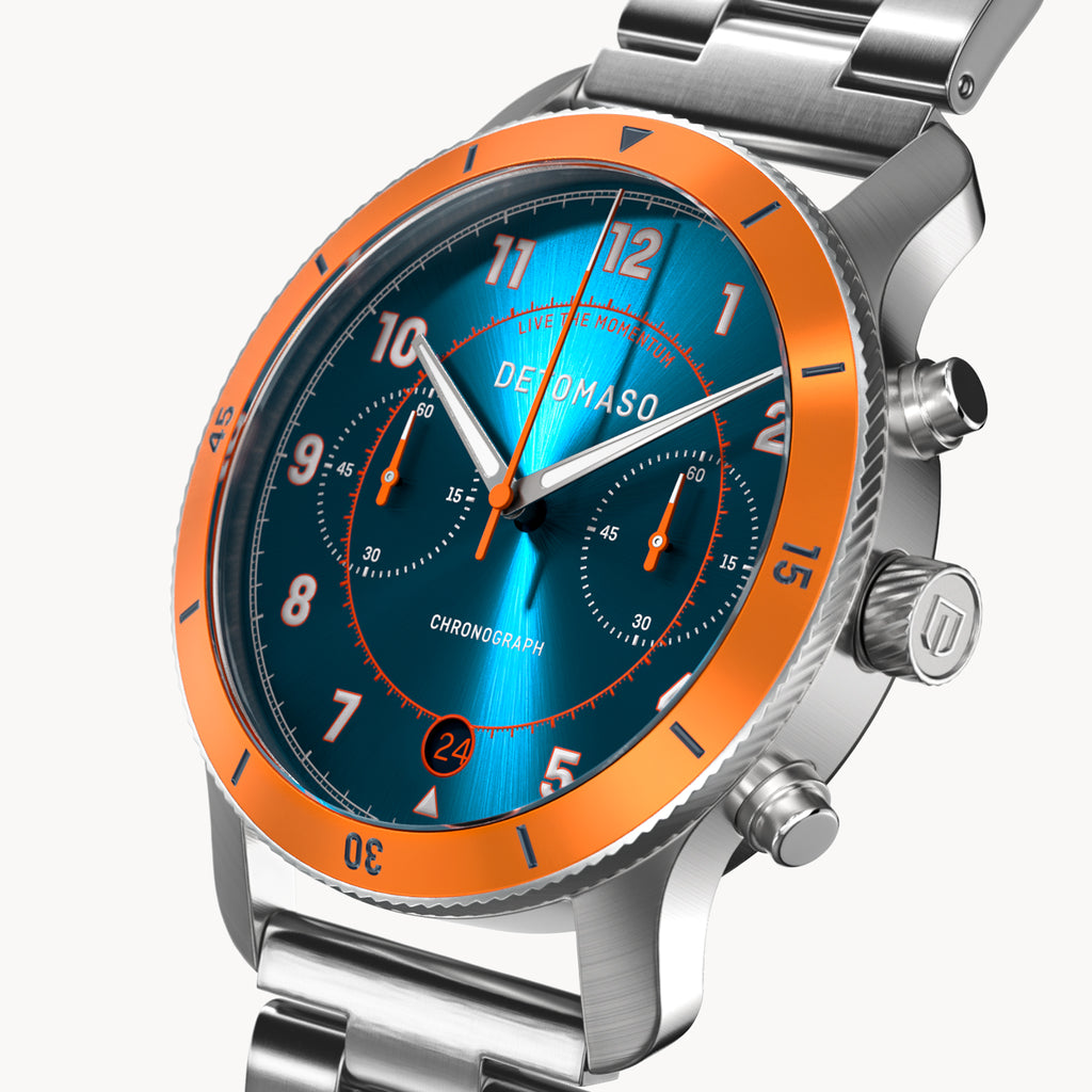 VENTURE CHRONOGRAPH BLUE ORANGE - Stainless steel Silver Brushed - Detomaso Watches