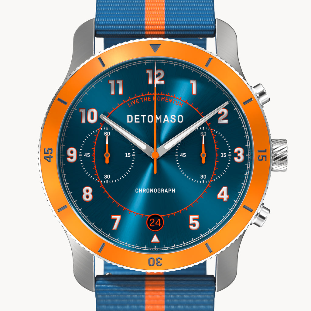VENTURE CHRONOGRAPH BLUE ORANGE - Ocean Plastic Blue Orange Woven - Detomaso Watches