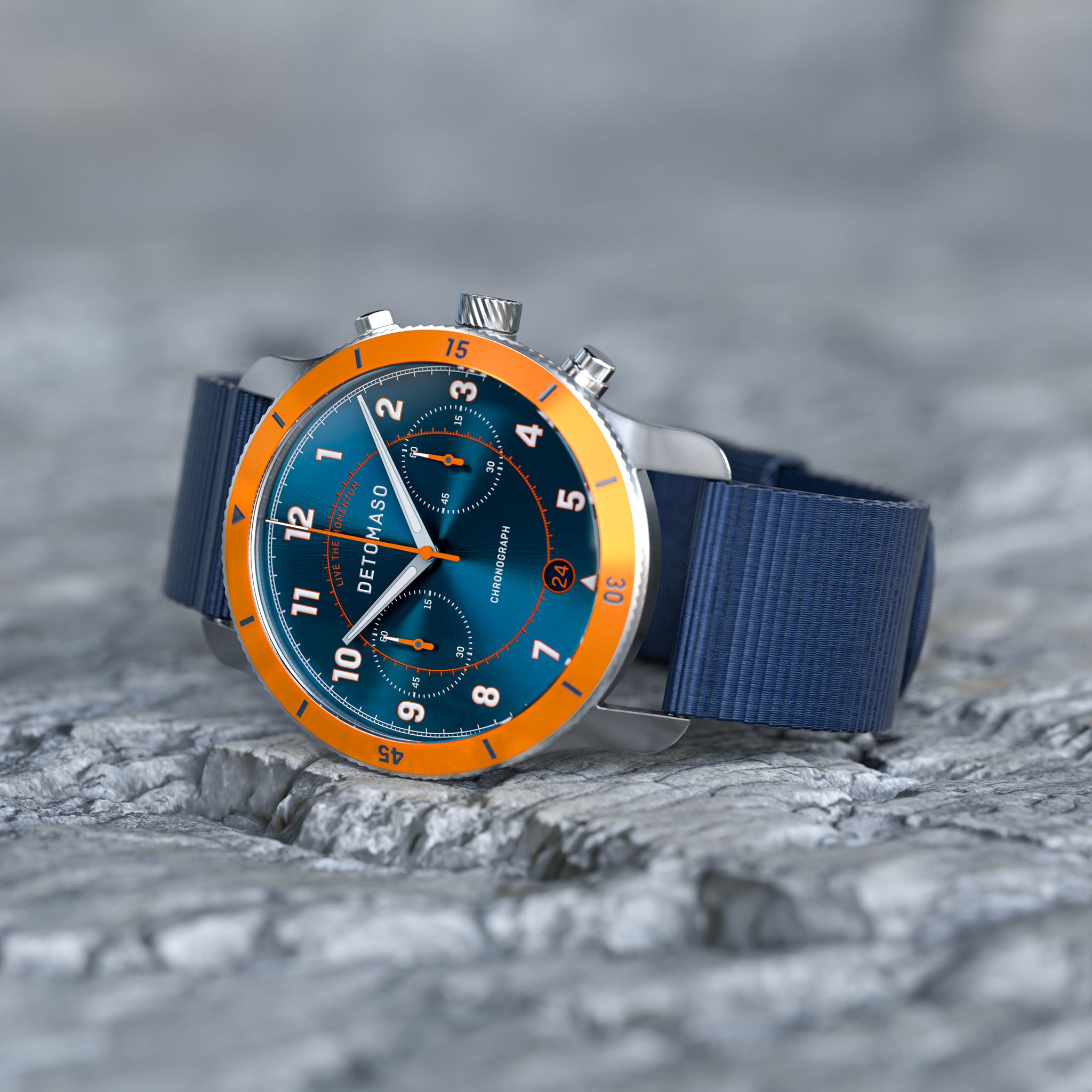VENTURE CHRONOGRAPH BLUE ORANGE - Ocean Plastic Dark blue Woven - Detomaso Watches