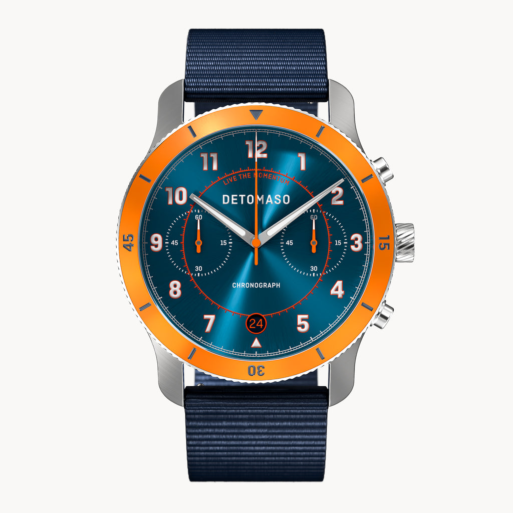 VENTURE CHRONOGRAPH BLUE ORANGE - Ocean Plastic Dark blue Woven - Detomaso Watches