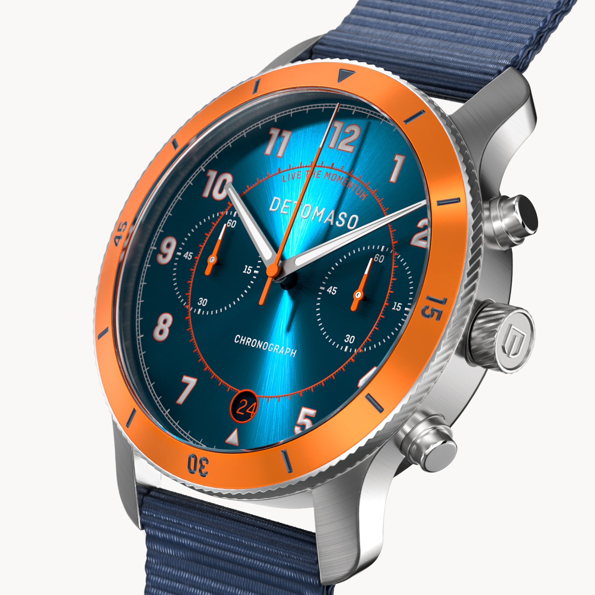 VENTURE CHRONOGRAPH BLUE ORANGE - Ocean Plastic Dark blue Woven - Detomaso Watches