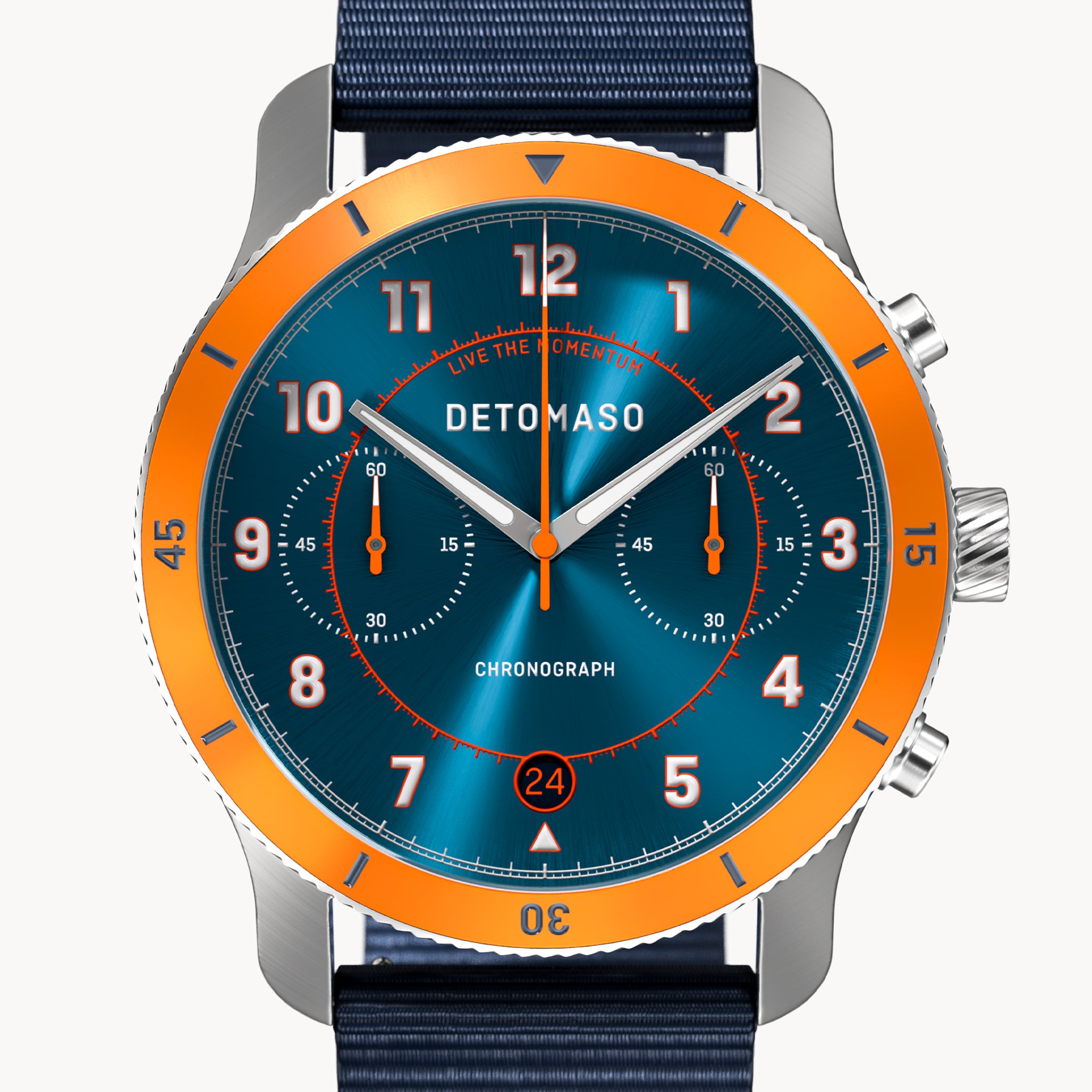 VENTURE CHRONOGRAPH BLUE ORANGE - Ocean Plastic Dark blue Woven - Detomaso Watches