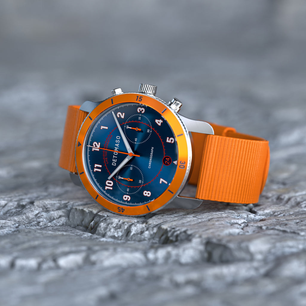 VENTURE CHRONOGRAPH BLUE ORANGE - Ocean Plastic Orange Woven - Detomaso Watches