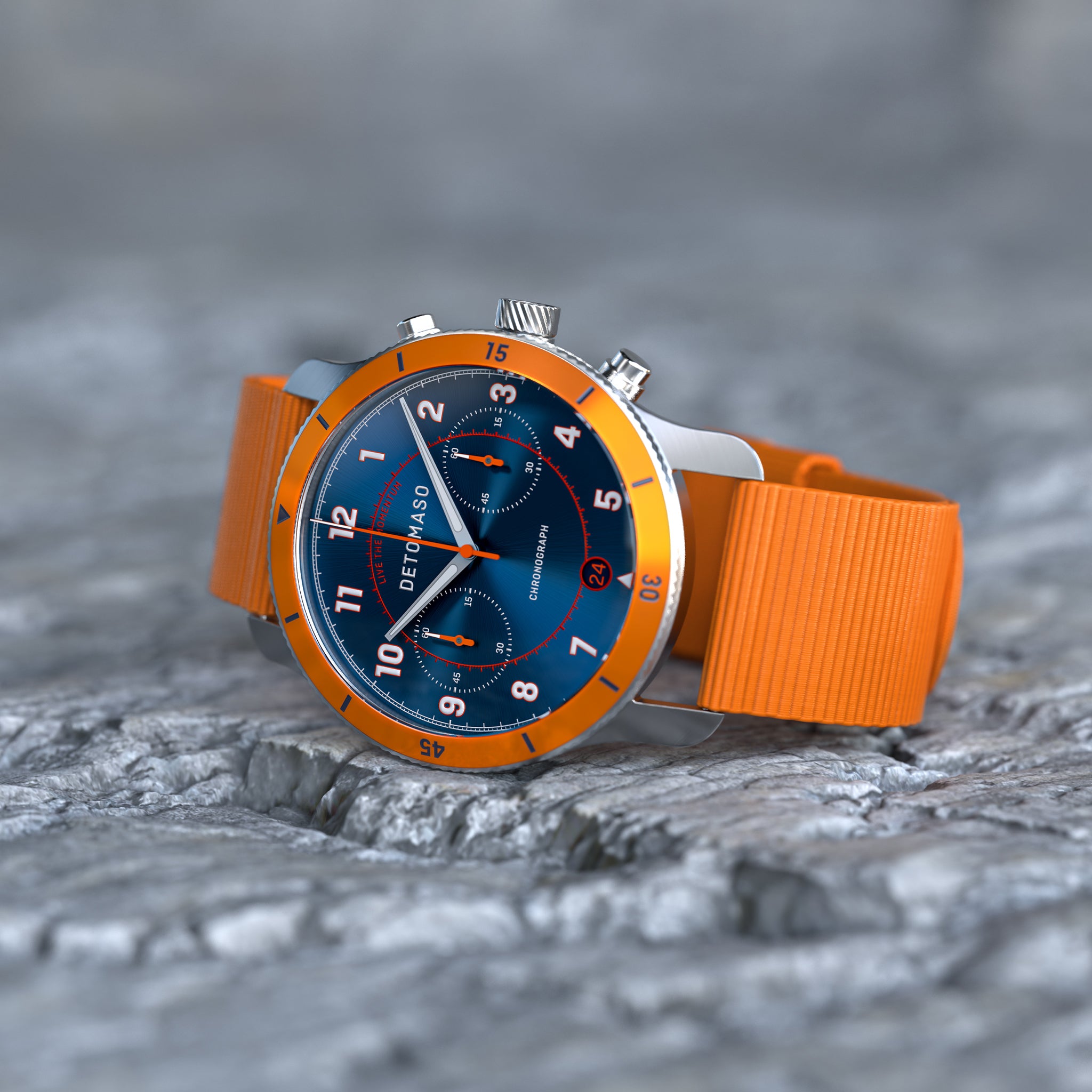 VENTURE CHRONOGRAPH BLUE ORANGE - Ocean Plastic Orange Woven - Detomaso Watches